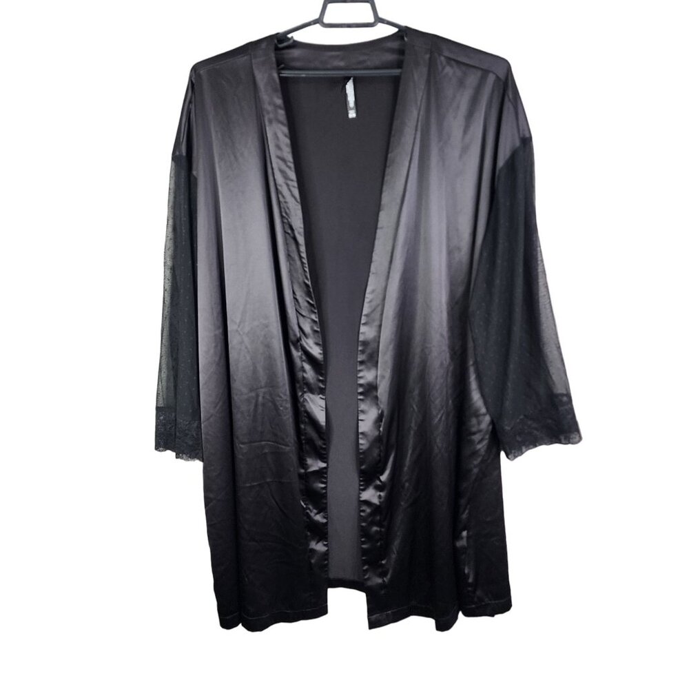 Womens Black Torrid Sleep Robe 3/4 Nylon & Polyester Blend With Lace Sleeves 3/4